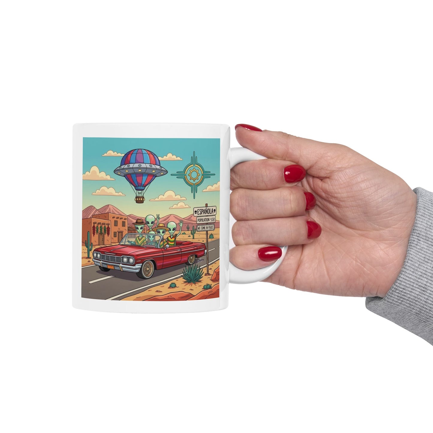 Aliens Cruising in Lowrider in Española, NM - Ceramic Mug Coffee Cup (11oz)