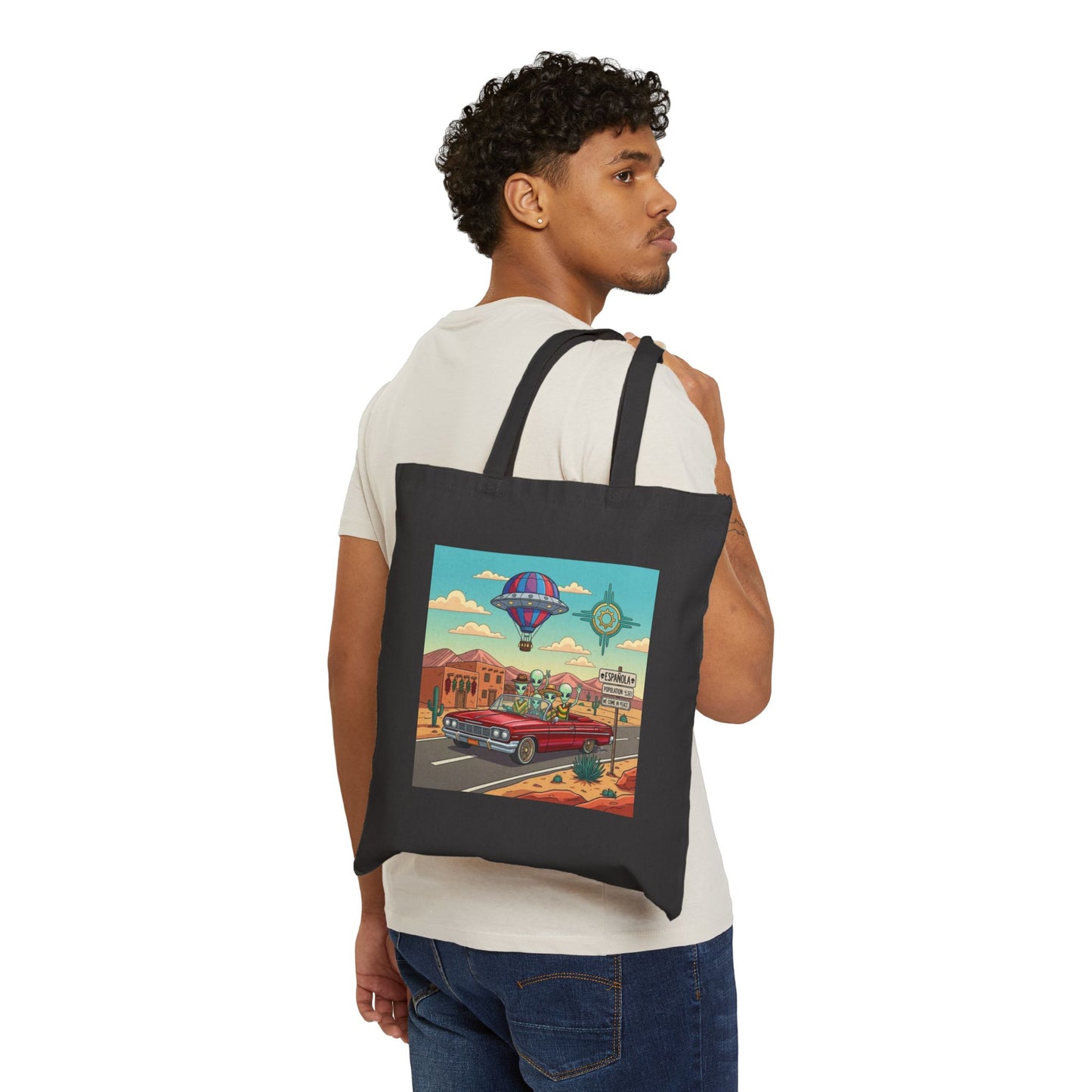 Alien's cruising a Lowrider in Española, NM -  Cotton Canvas Tote Bag