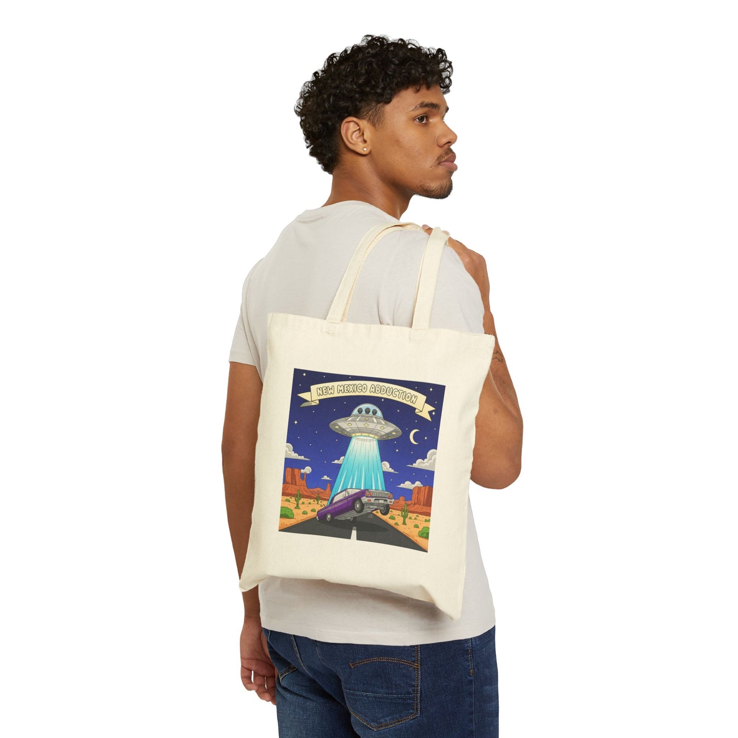 UFO Abducting Lowrider in New Mexico - Cotton Canvas Tote