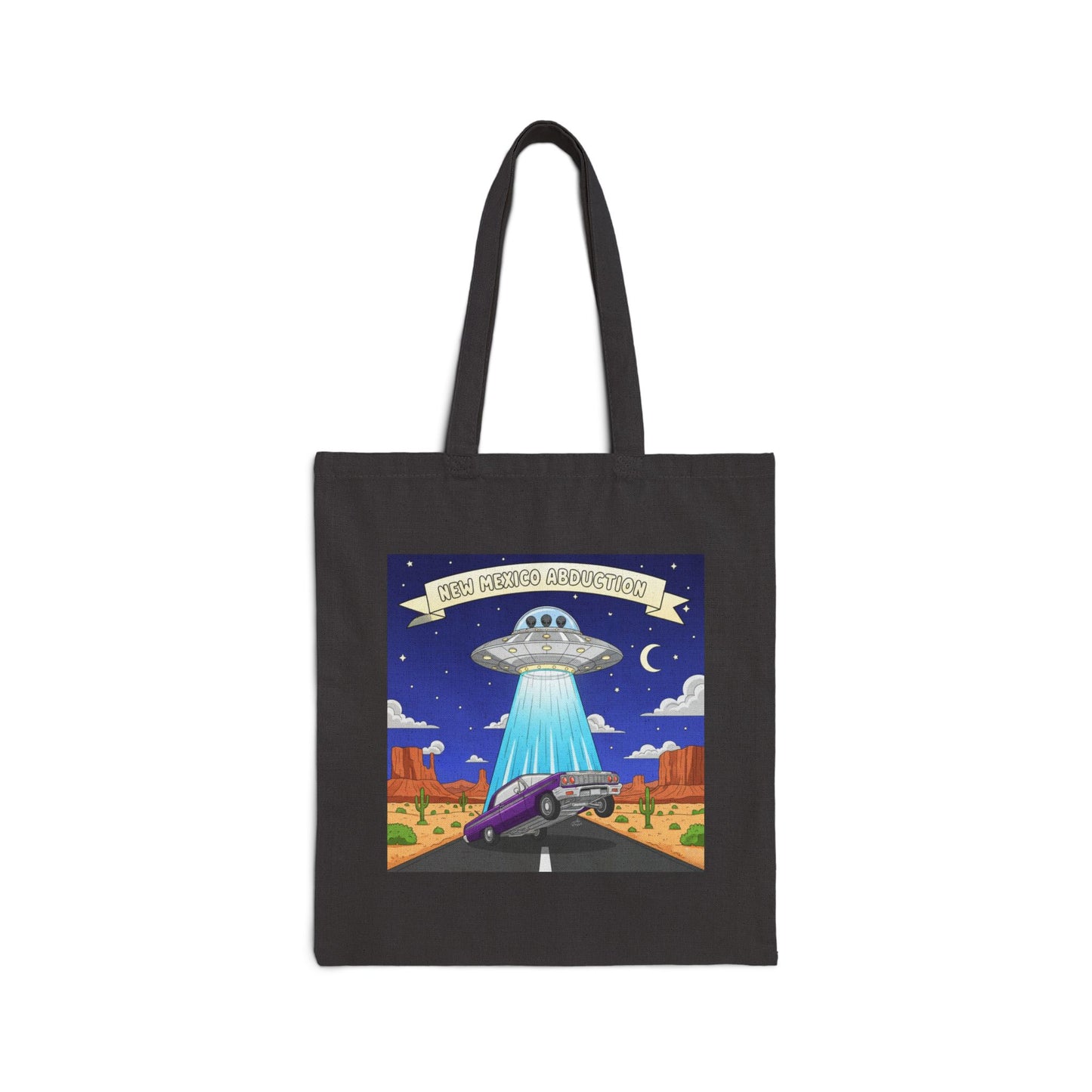 UFO Abducting Lowrider in New Mexico - Cotton Canvas Tote