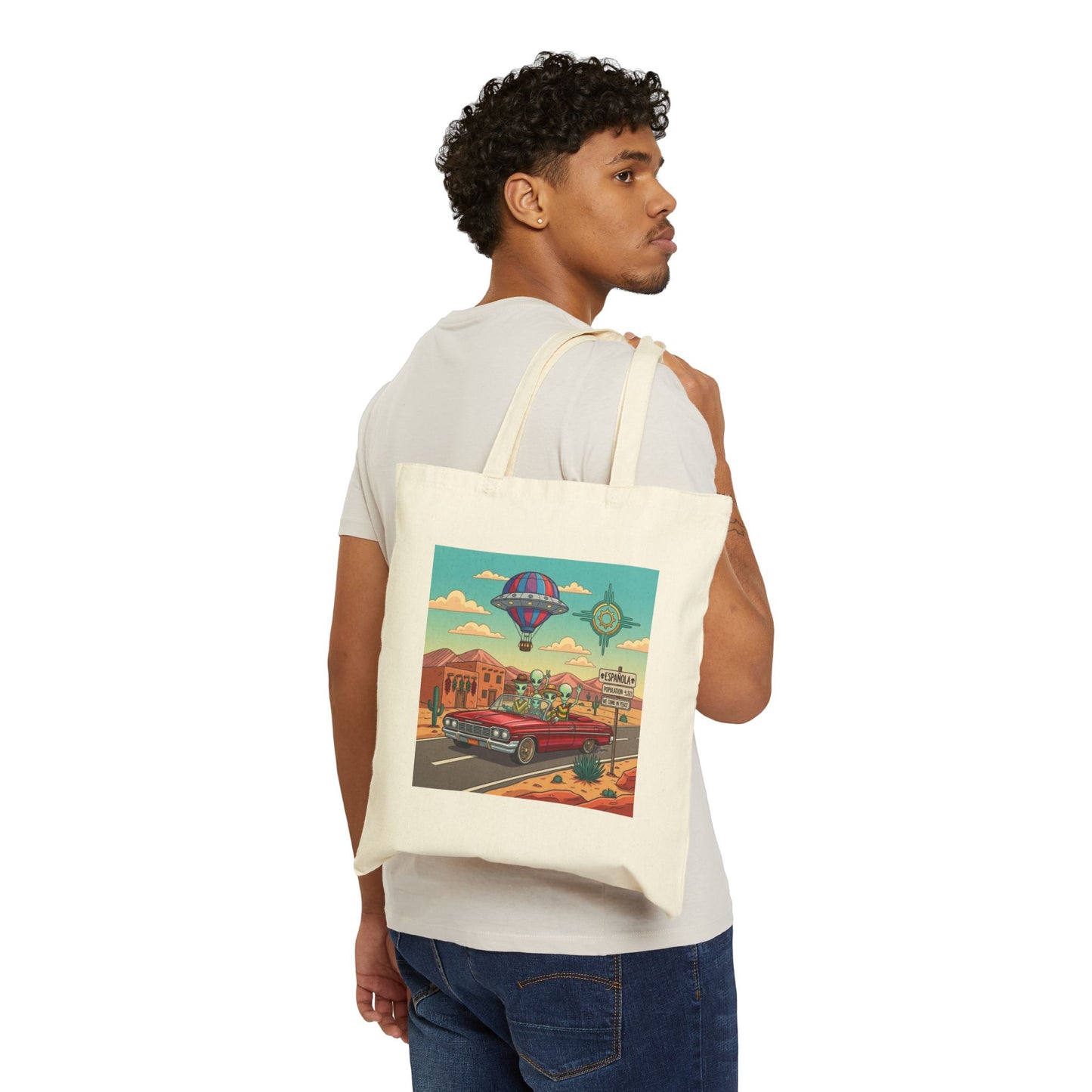 Alien's cruising a Lowrider in Española, NM -  Cotton Canvas Tote Bag