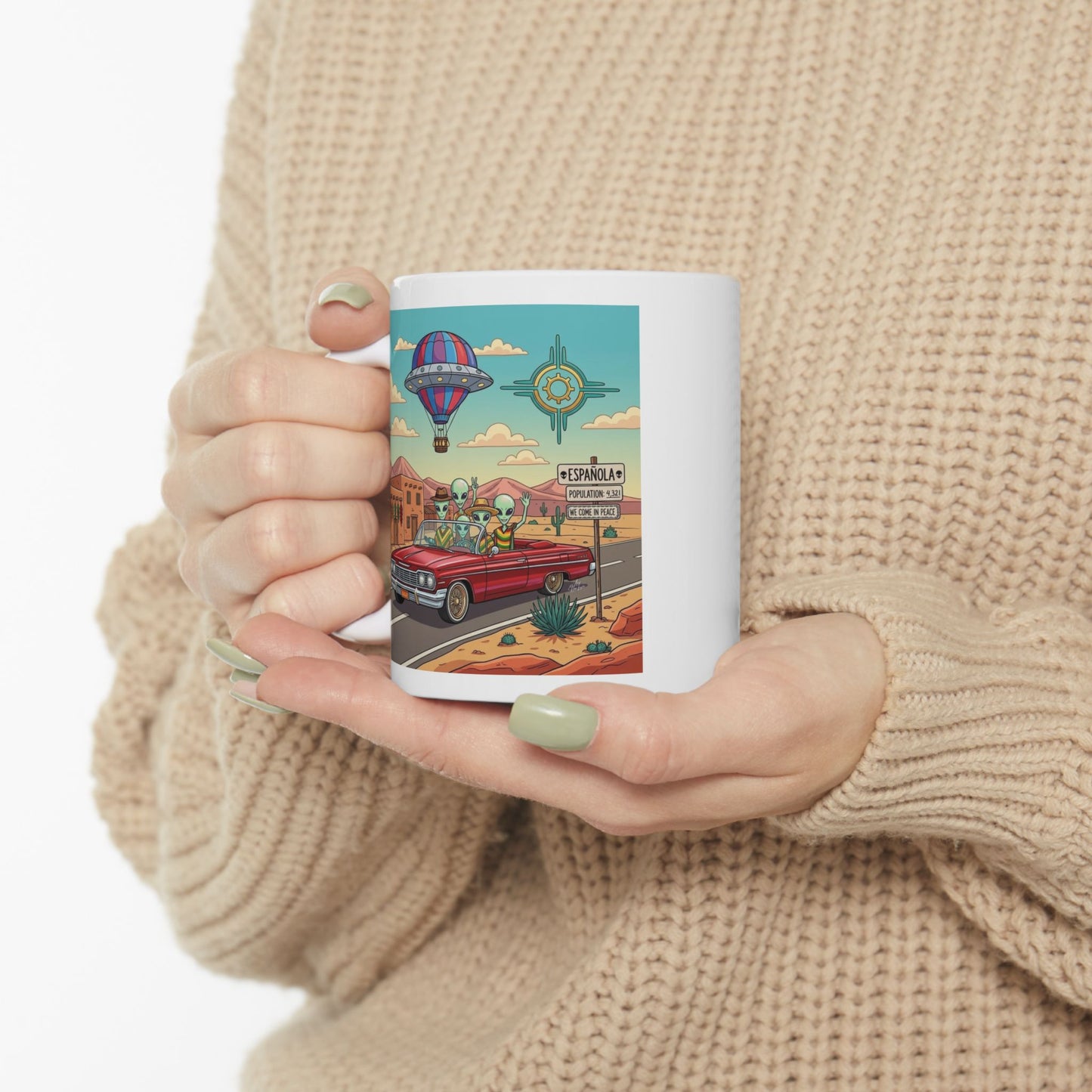Aliens Cruising in Lowrider in Española, NM - Ceramic Mug Coffee Cup (11oz)