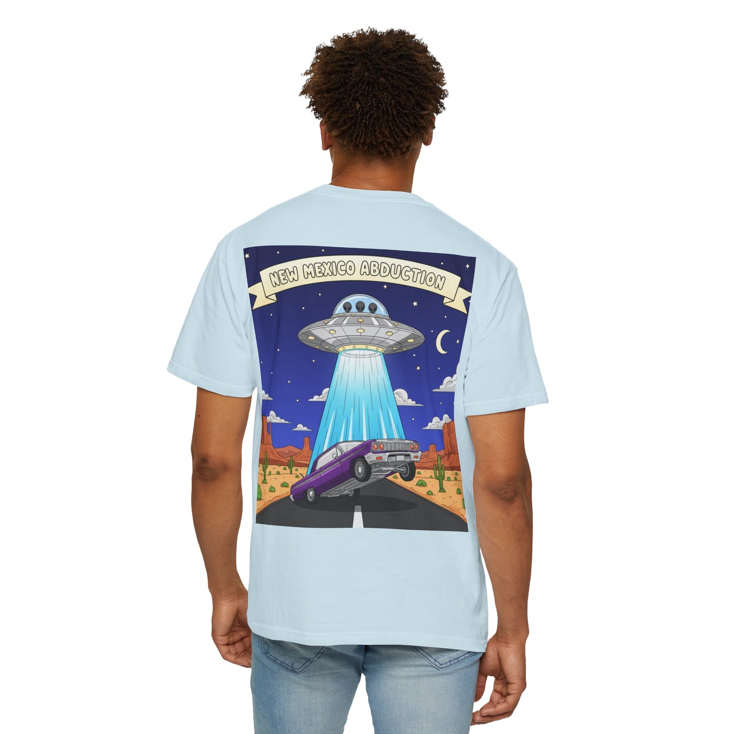 Straight Outta Lowridin' with UFO Alien Abducting Lowrider in New Mexico on the backside - Graphic Tee