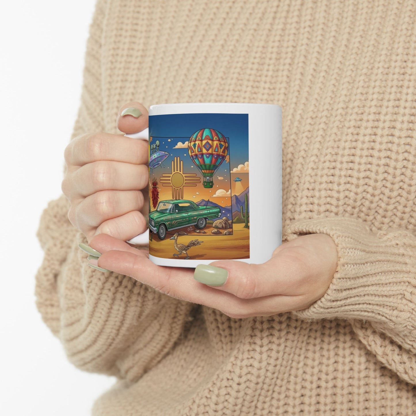 New Mexico State Lowrider Art- Ceramic Mug Coffee Cup (11oz)