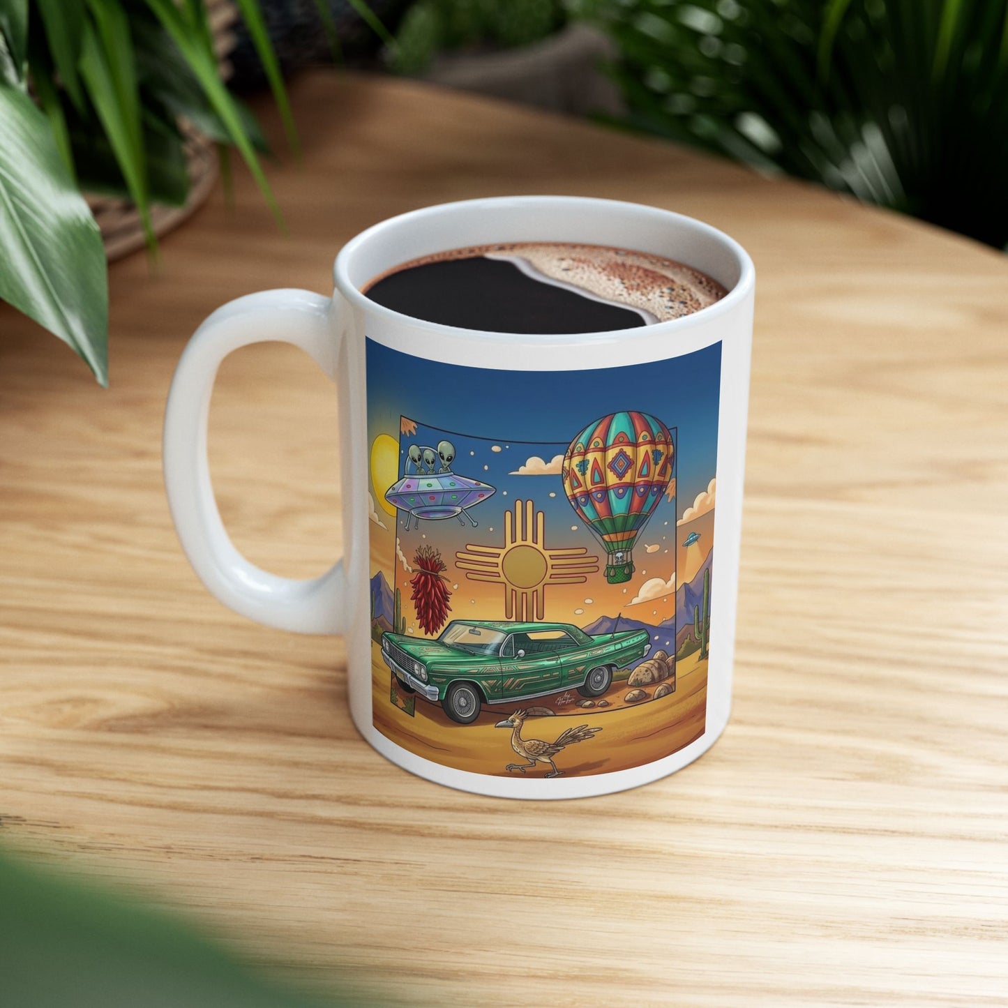 New Mexico State Lowrider Art- Ceramic Mug Coffee Cup (11oz)