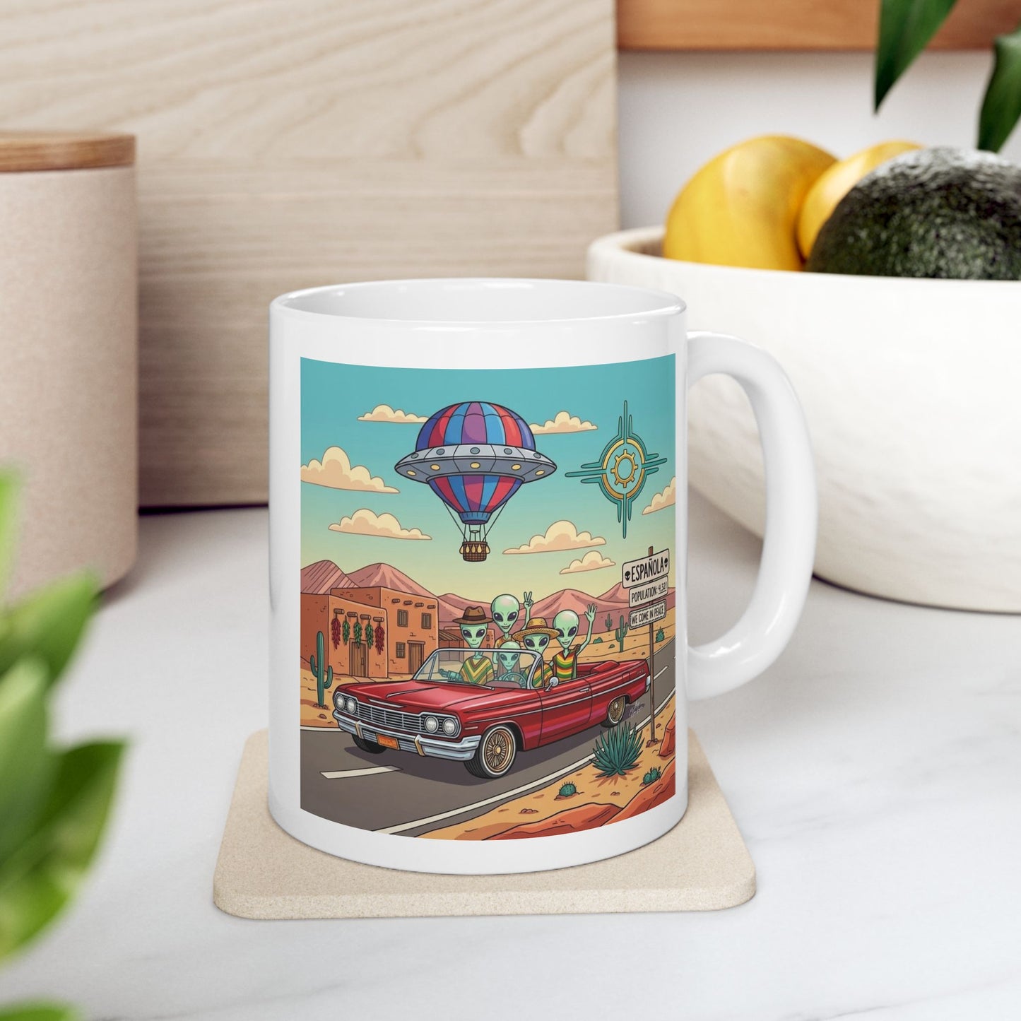 Aliens Cruising in Lowrider in Española, NM - Ceramic Mug Coffee Cup (11oz)