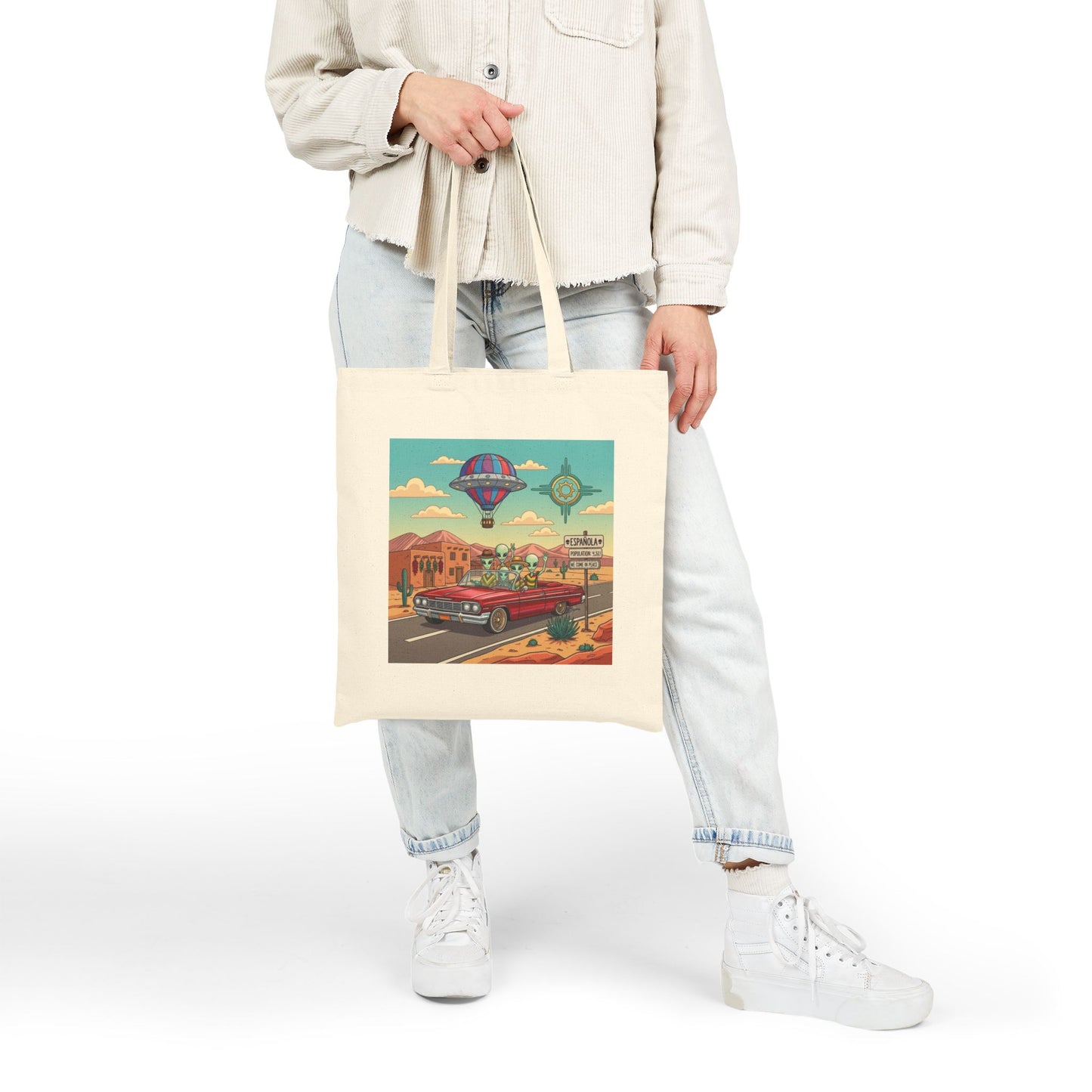 Alien's cruising a Lowrider in Española, NM -  Cotton Canvas Tote Bag