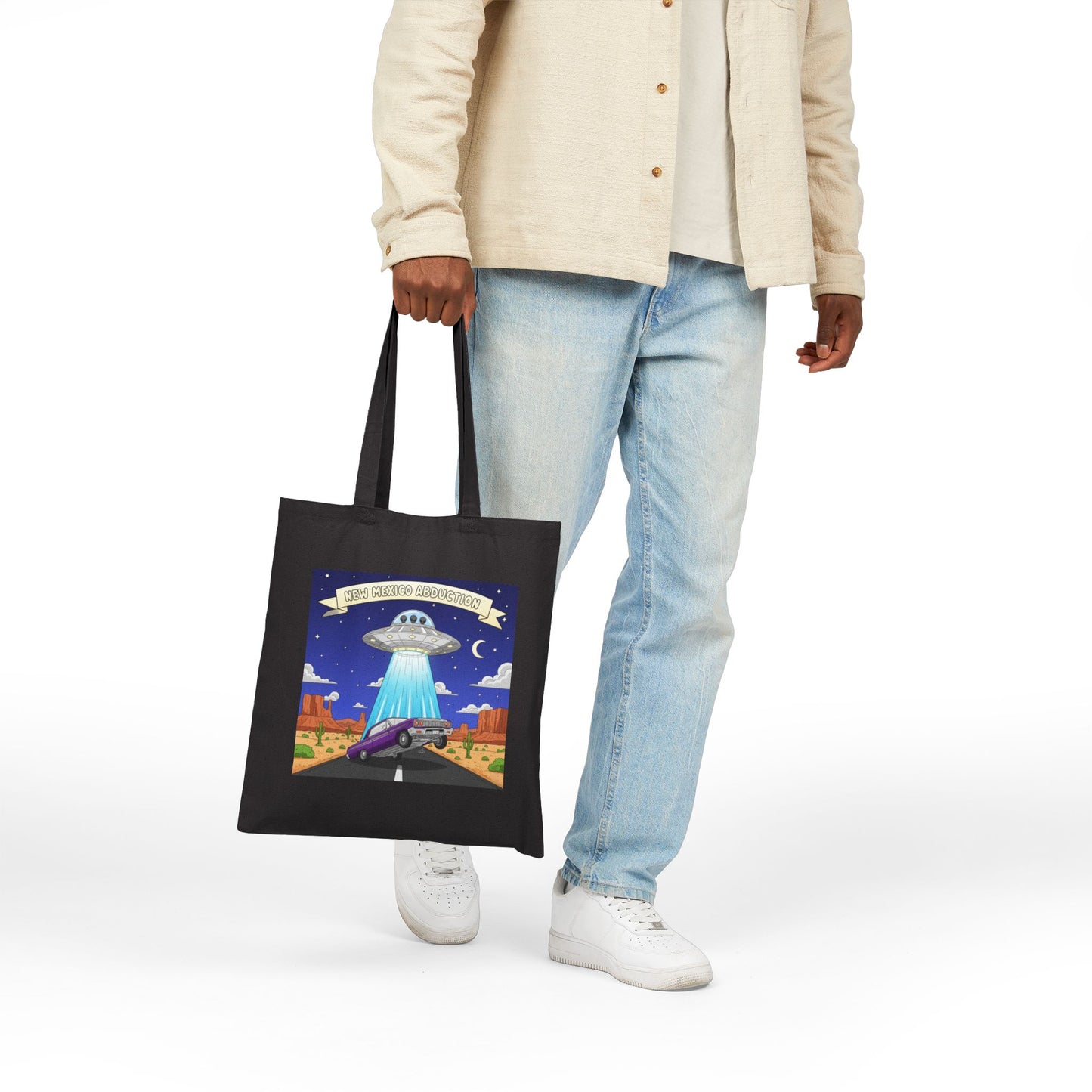UFO Abducting Lowrider in New Mexico - Cotton Canvas Tote