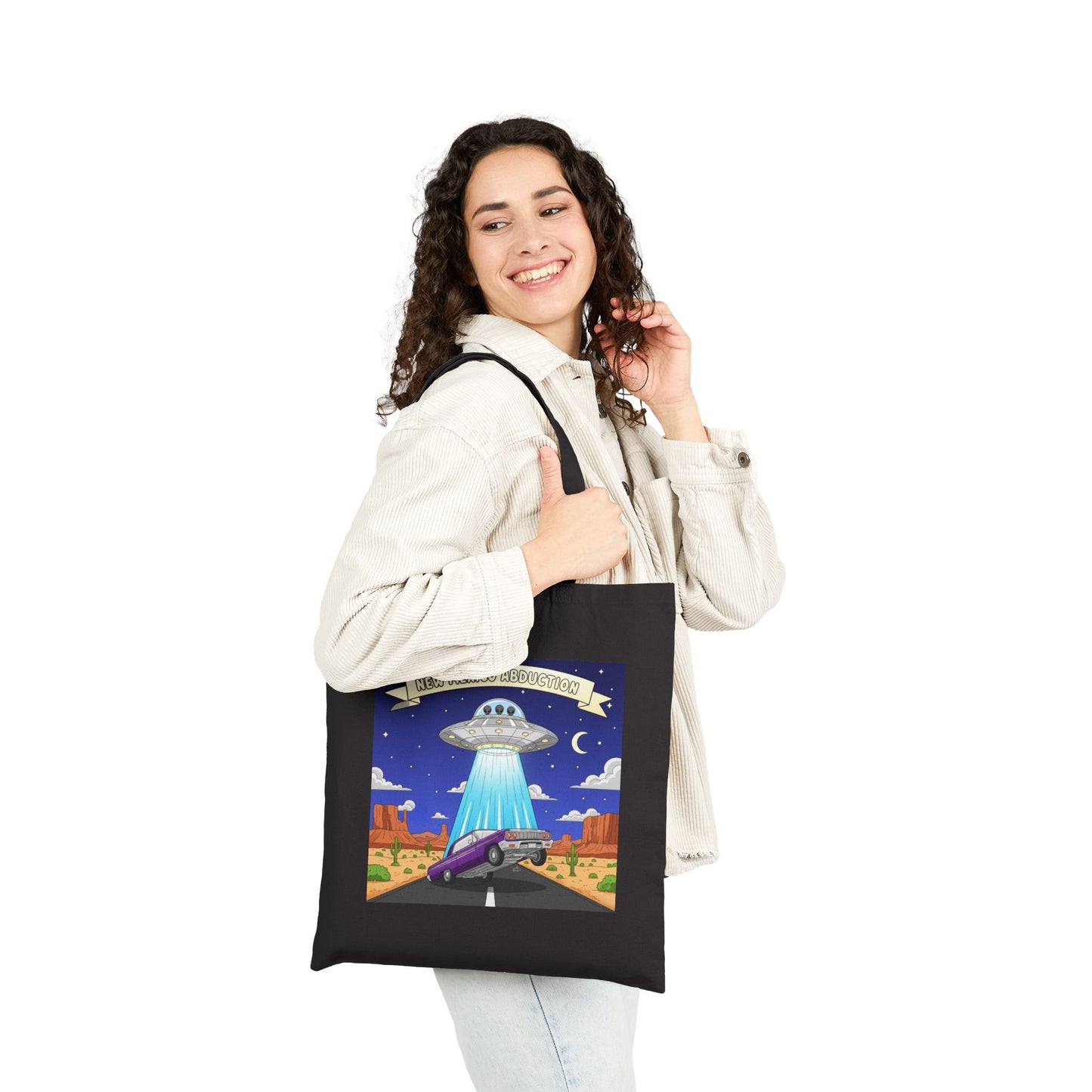 UFO Abducting Lowrider in New Mexico - Cotton Canvas Tote