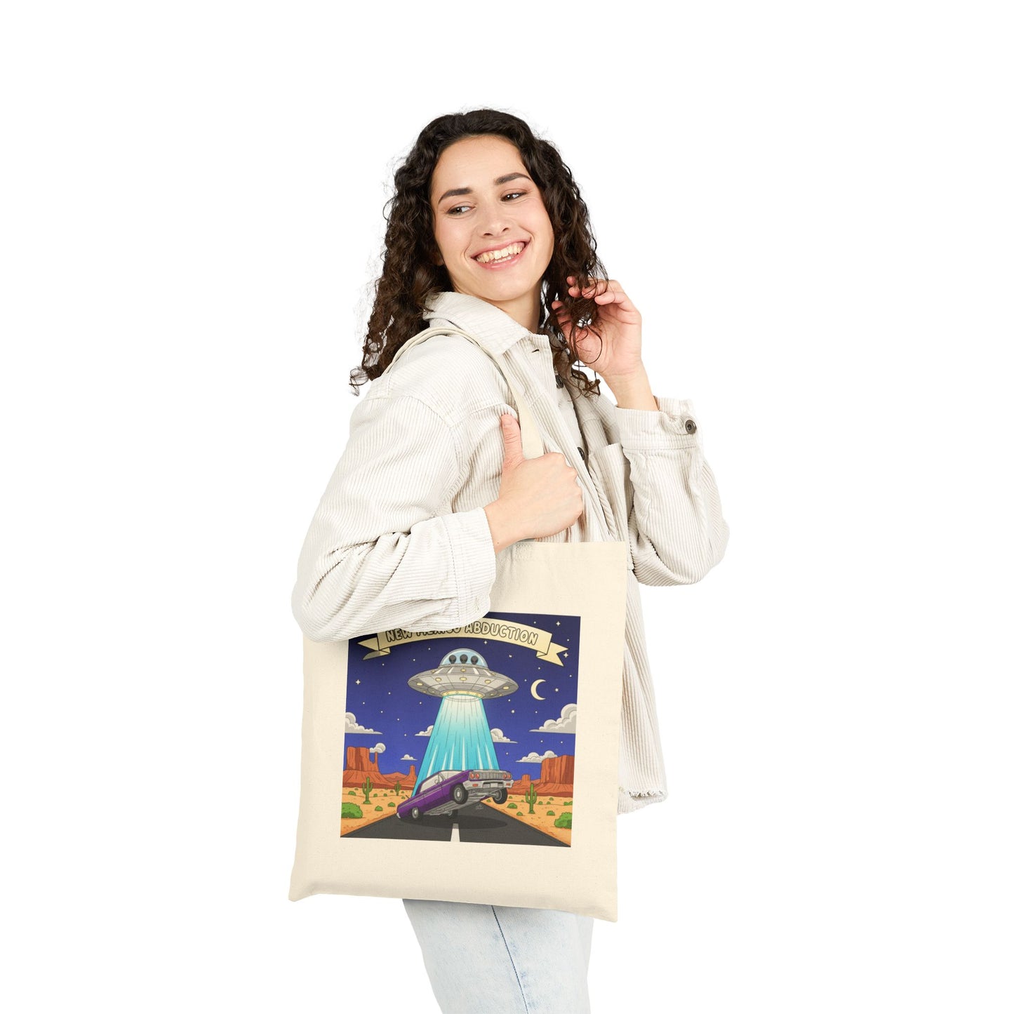 UFO Abducting Lowrider in New Mexico - Cotton Canvas Tote