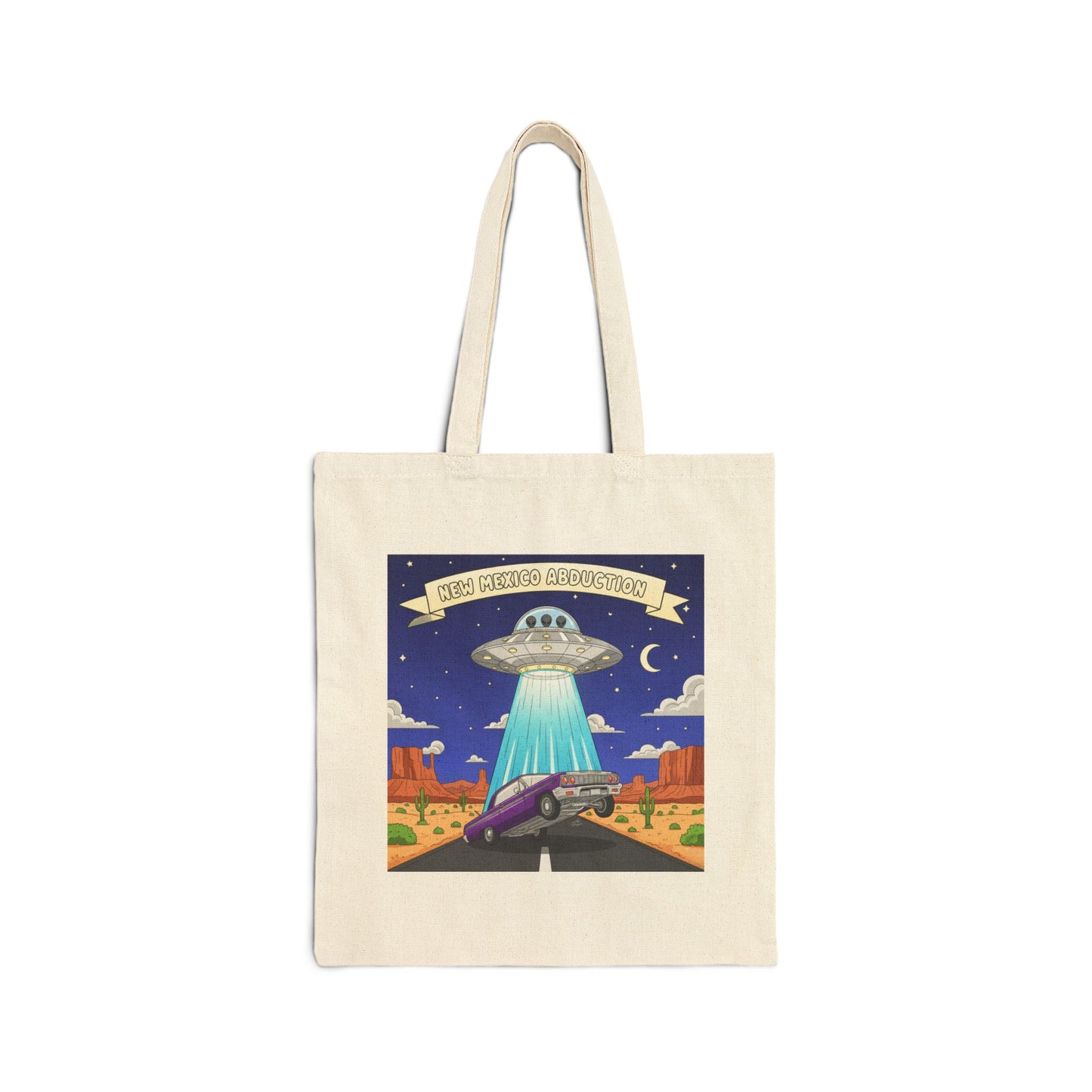 UFO Abducting Lowrider in New Mexico - Cotton Canvas Tote