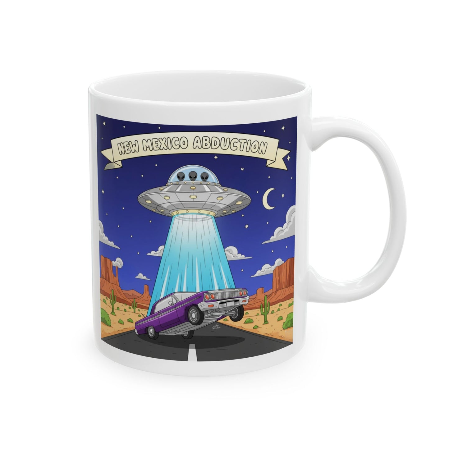 Alien Abducting Lowrider - Ceramic Mug -Coffee Cup (11oz)