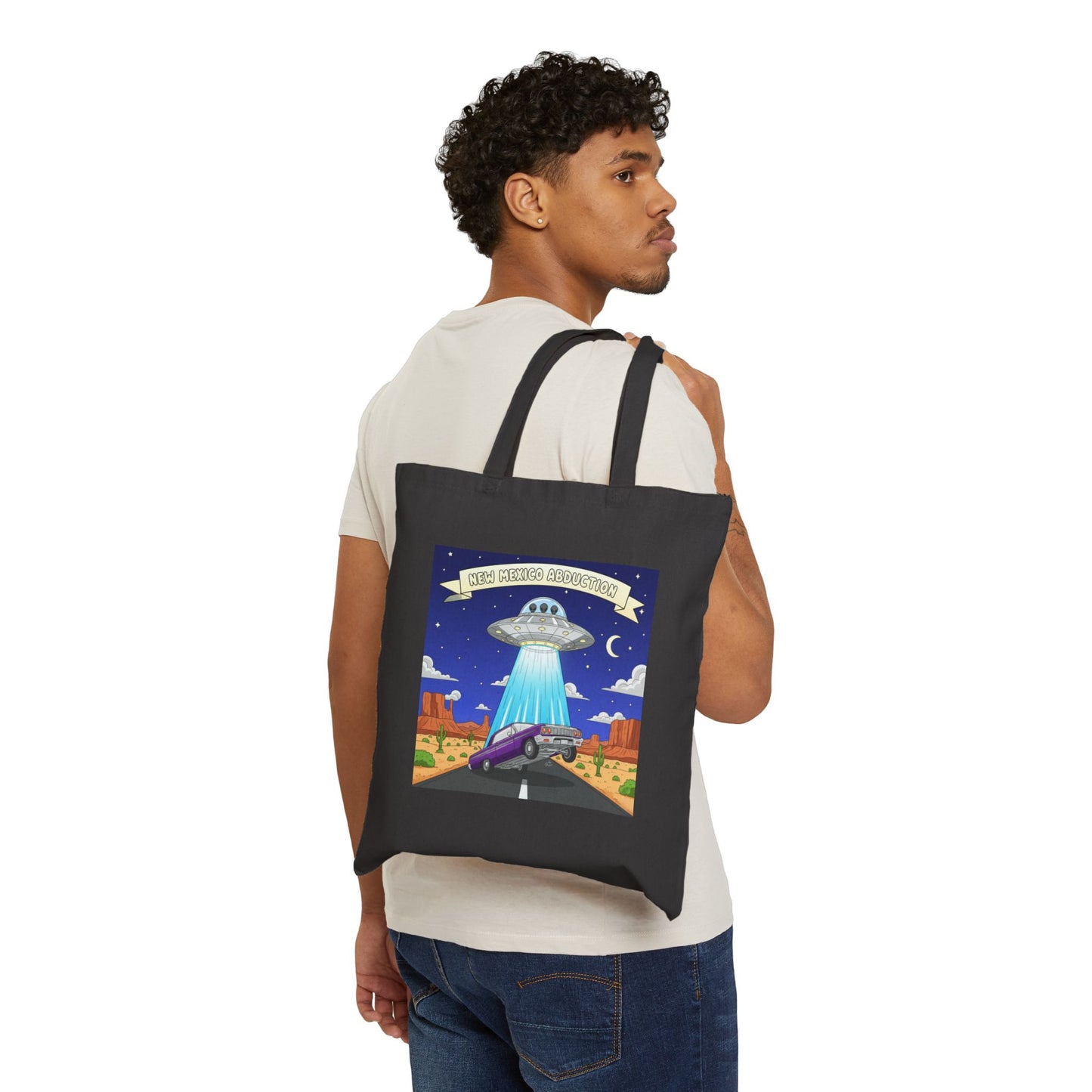 UFO Abducting Lowrider in New Mexico - Cotton Canvas Tote
