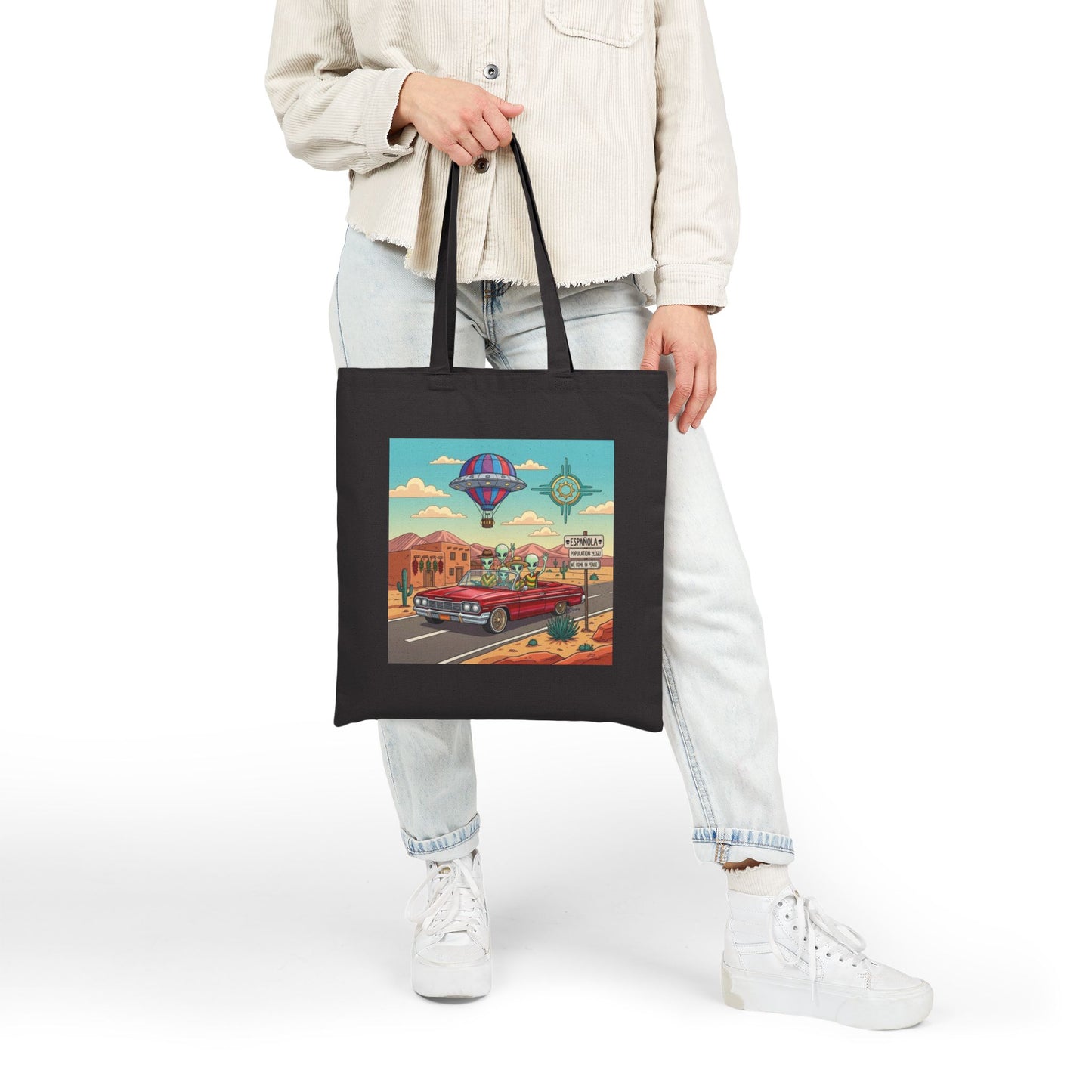 Alien's cruising a Lowrider in Española, NM -  Cotton Canvas Tote Bag